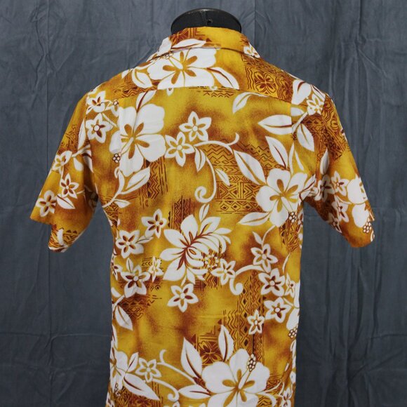 Vintage Hawaiian Shirt - Tan, Yellow and White Floral Pattern Pomare - Men's MED - Picture 8 of 10